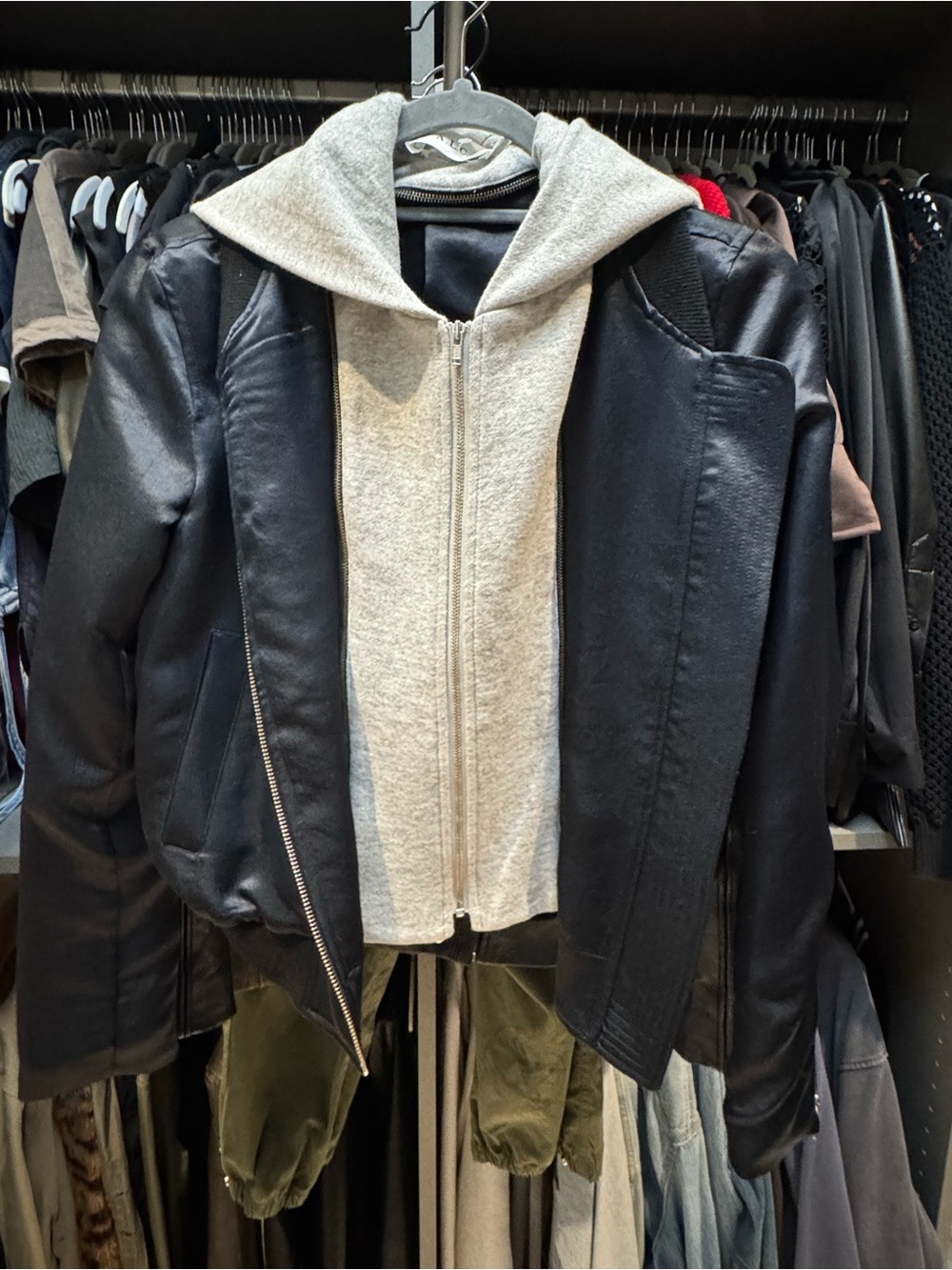 ALC Navy Satin Jacket with Gray Hooded Insert